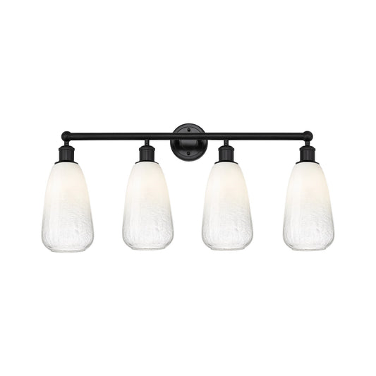 Innovations Brookhaven Almond 33in 4-Light Bath Vanity | Industrial Modern Matte Black Steel and Opal Glass | Bathroom Vanity | Model 616-4W-BK-G480-6OP