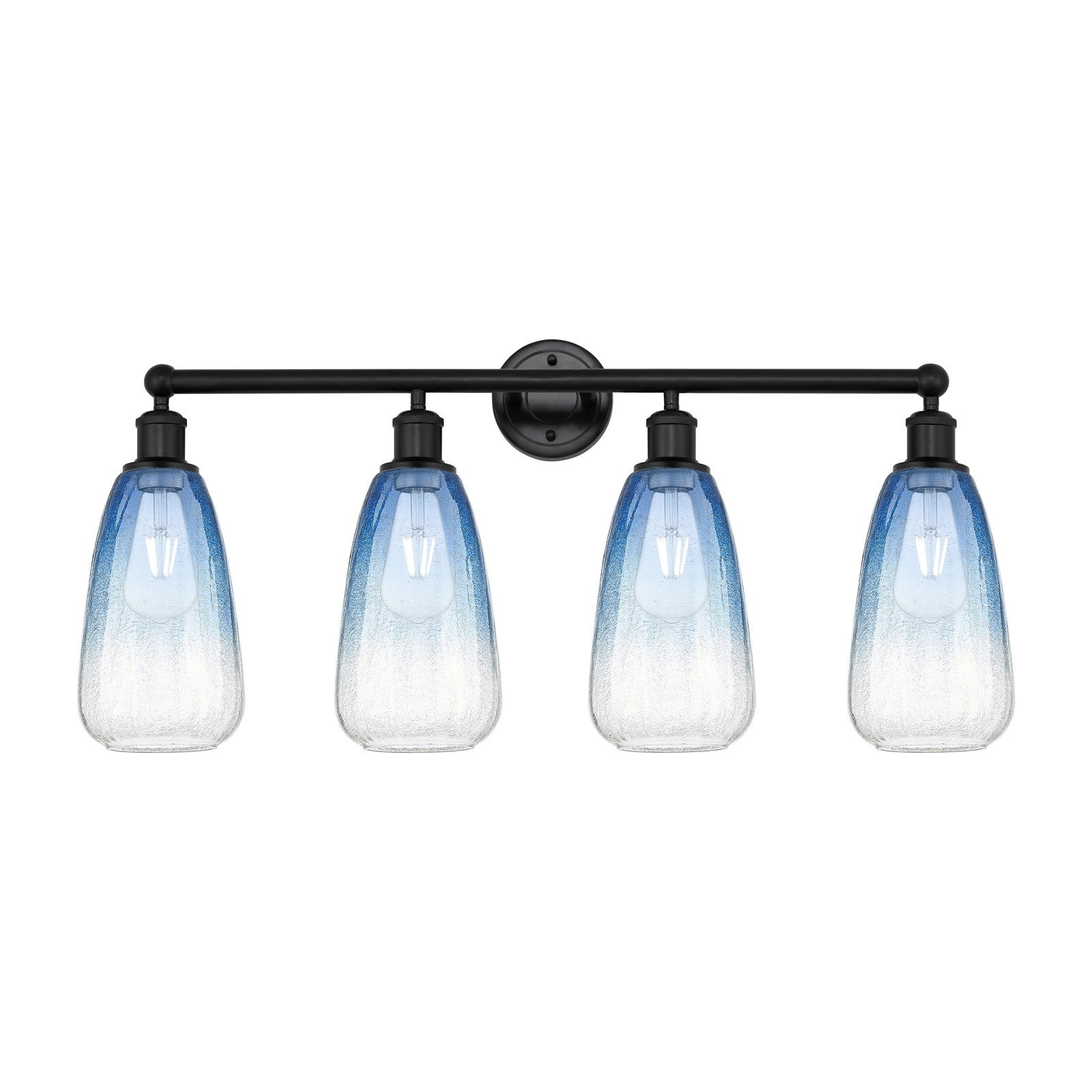 Innovations Brookhaven Almond 33in 4-Light Bath Vanity Light | Industrial Matte Black Steel and Sapphire Blue Glass | Kitchen & | Model 616-4W-BK-G480-6SB