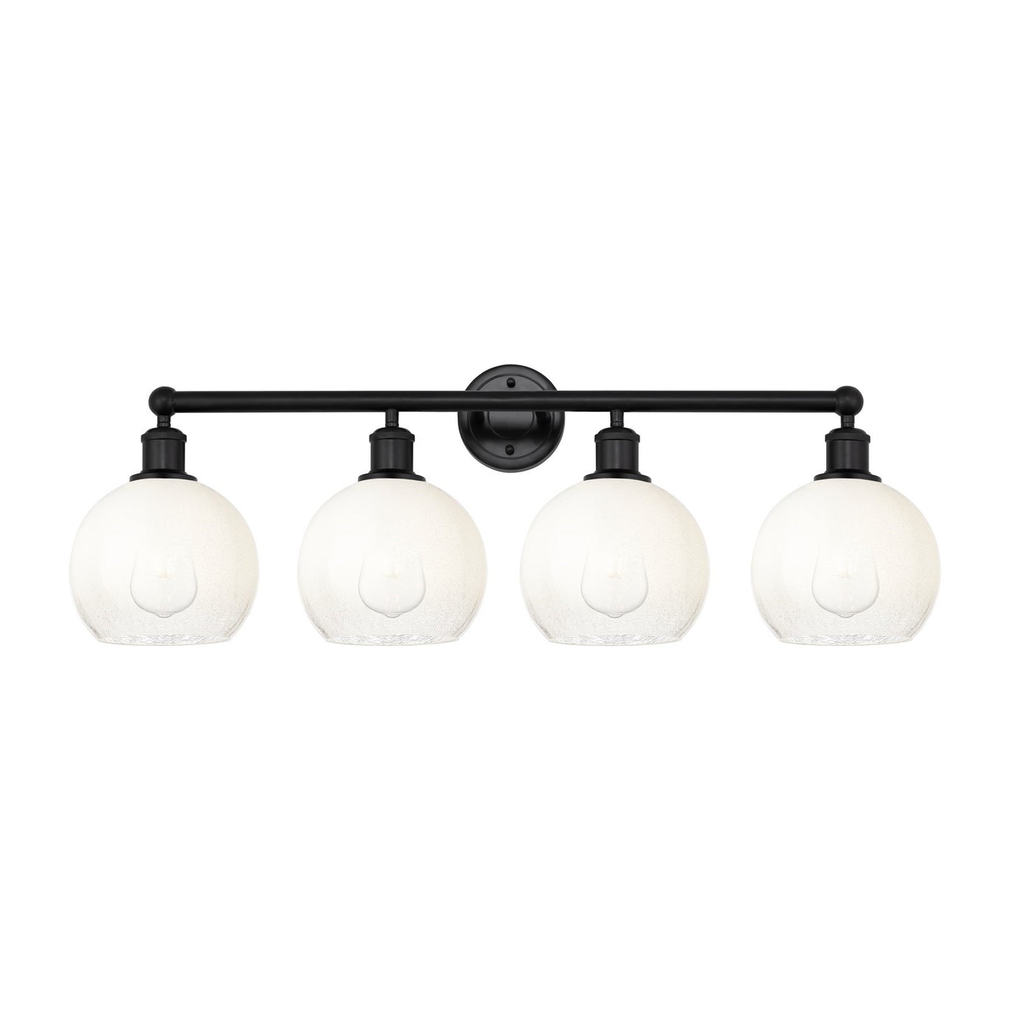 Innovations Brookhaven Globe 35in 4-Light Bath Vanity | Industrial Matte Black Steel and Opal Glass | Bathroom & Powder Room | Model 616-4W-BK-G483-8OP
