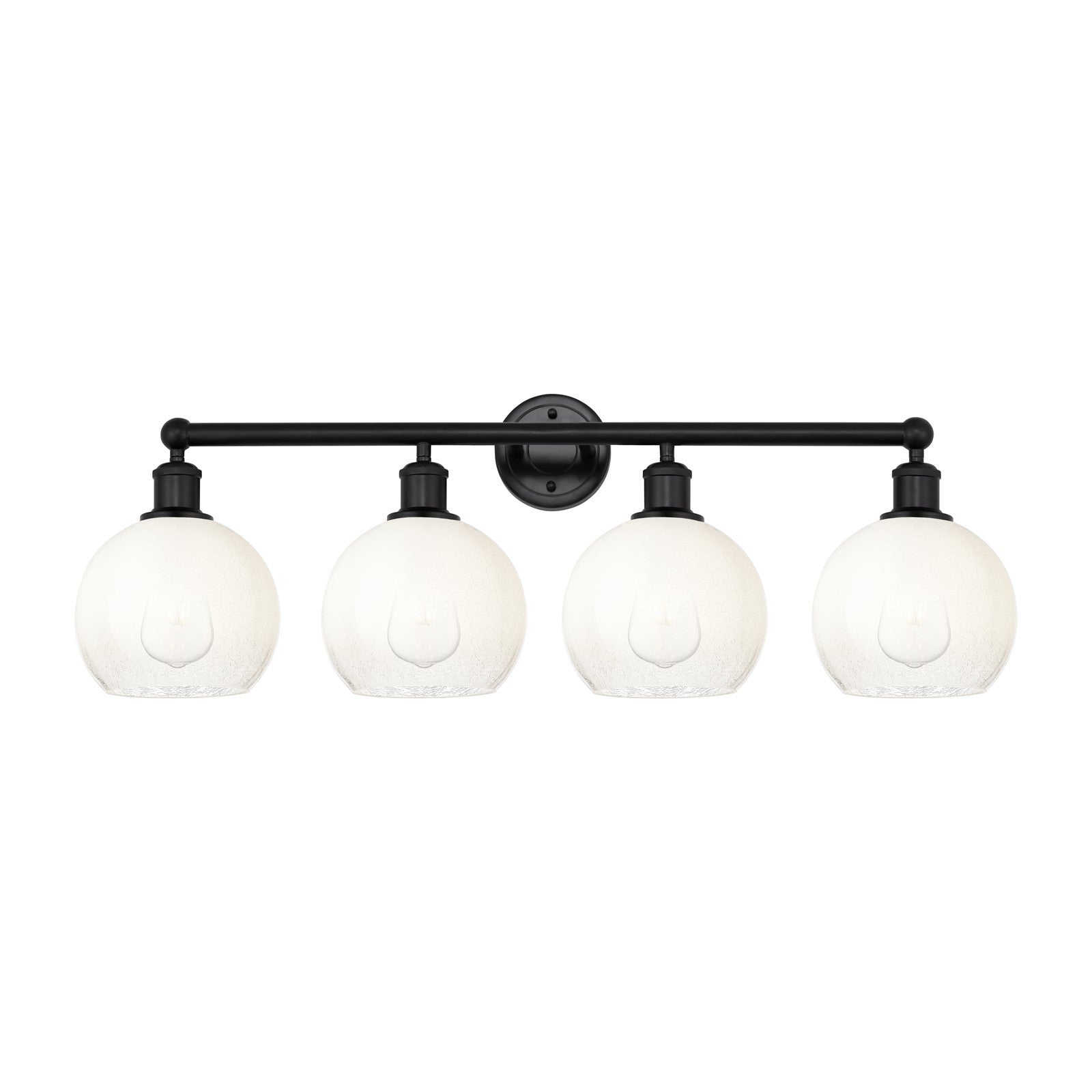 Innovations Brookhaven Globe 35in 4-Light Bath Vanity | Industrial Matte Black Steel and Opal Glass | Bathroom & Powder Room | Model 616-4W-BK-G483-8OP