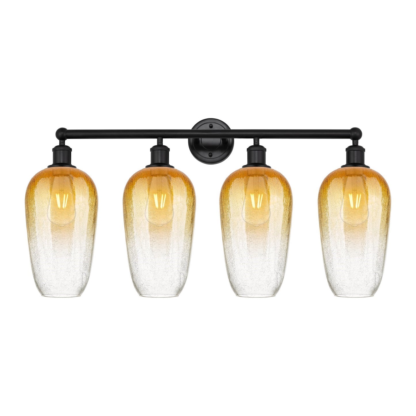 Innovations Brookhaven Flute 34in 4-Light Bath Vanity | Industrial Matte Black Steel and Amber Globe Glass | Bathroom & Powder | Model 616-4W-BK-G484-7AM