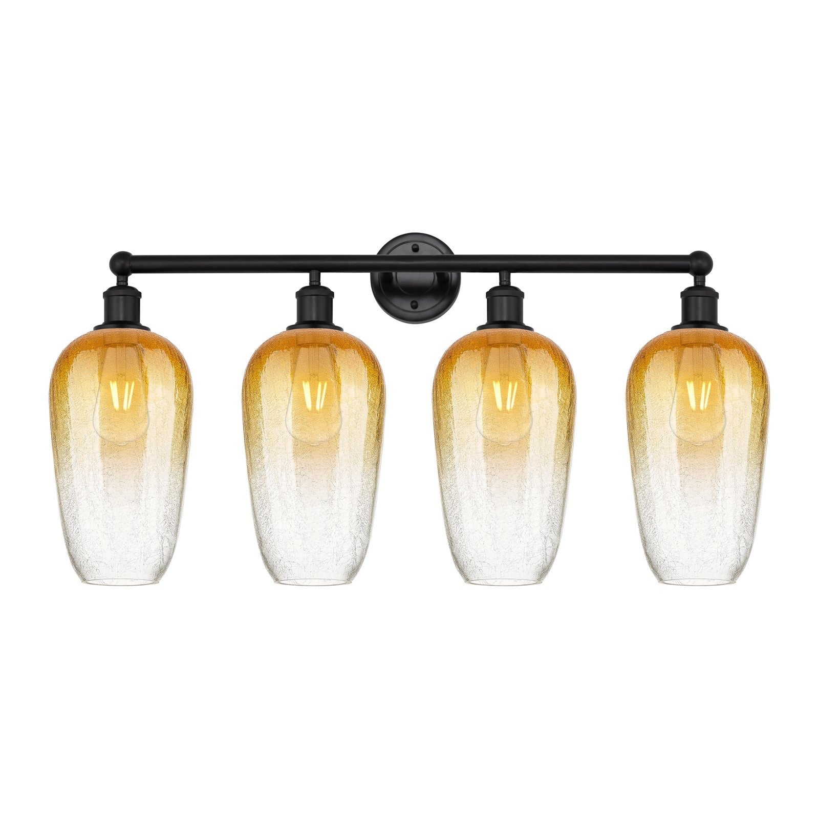 Innovations Brookhaven Flute 34in 4-Light Bath Vanity | Industrial Matte Black Steel and Amber Globe Glass | Bathroom & Powder | Model 616-4W-BK-G484-7AM