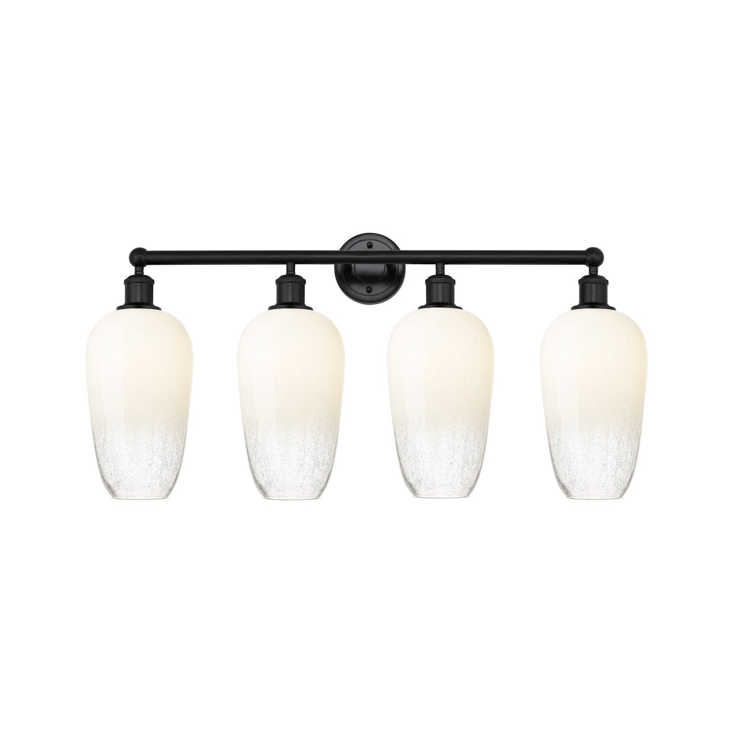 Innovations Brookhaven Flute 34in 4-Light Bath Vanity | Industrial Matte Black Steel and Opal Glass | Bathroom Vanity Light | Model 616-4W-BK-G484-7OP
