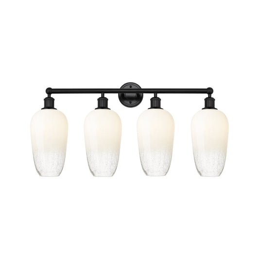 Innovations Brookhaven Flute 34in 4-Light Bath Vanity | Industrial Matte Black Steel and Opal Glass | Bathroom Vanity Light | Model 616-4W-BK-G484-7OP