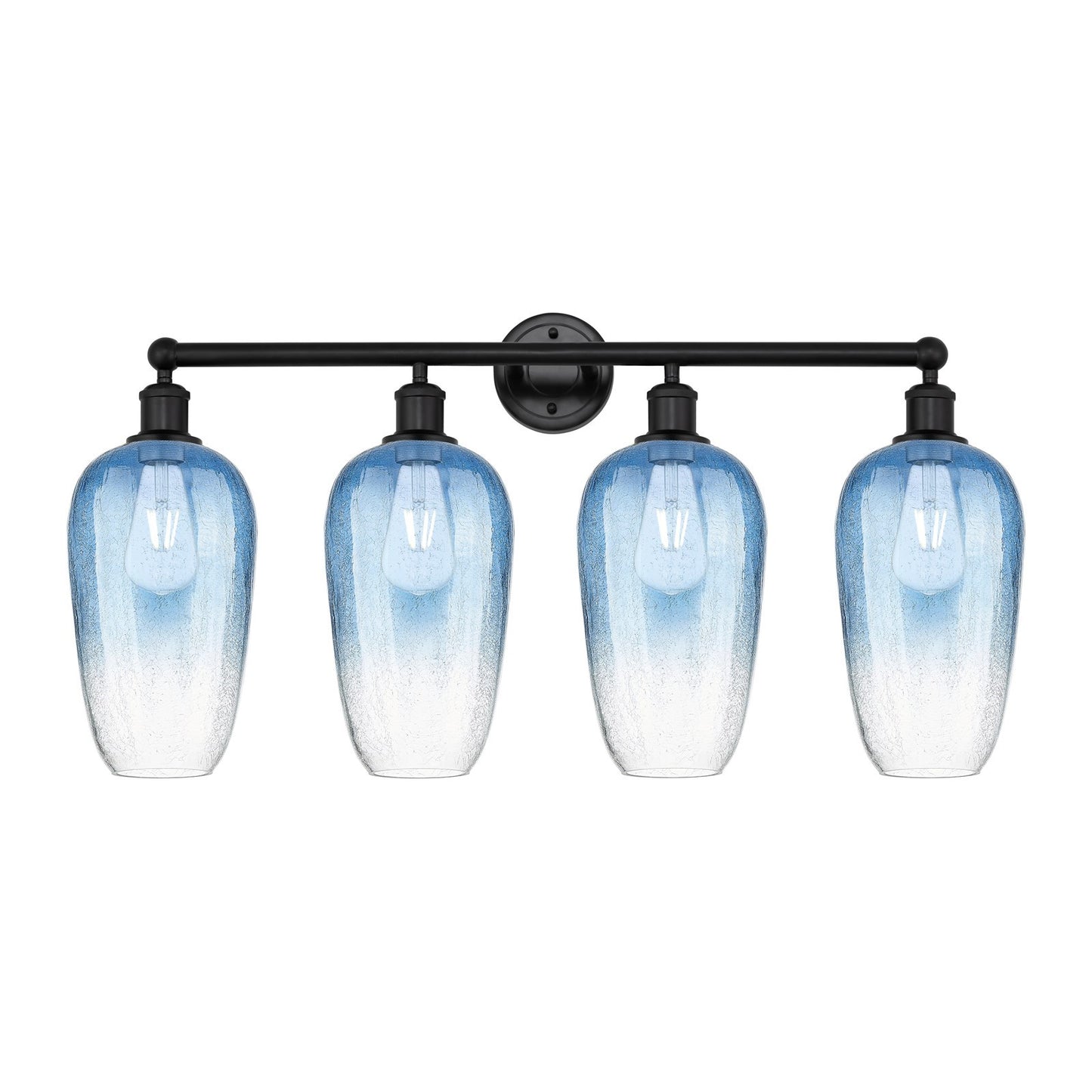 Innovations Brookhaven Flute 34in 4-Light Bath Vanity | Industrial Matte Black Steel and Sapphire Blue Glass | Bathroom Vanity | Model 616-4W-BK-G484-7SB