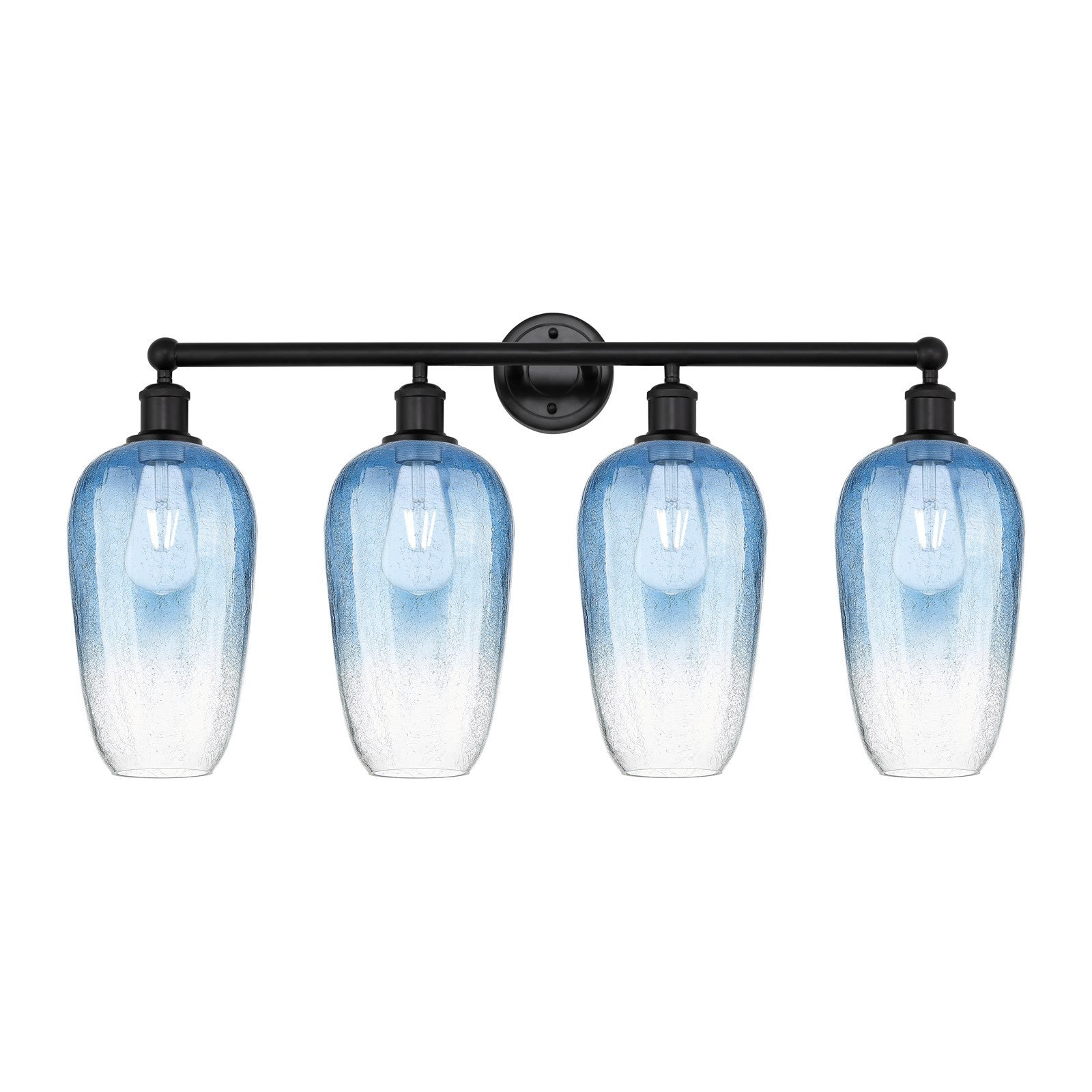 Innovations Brookhaven Flute 34in 4-Light Bath Vanity | Industrial Matte Black Steel and Sapphire Blue Glass | Bathroom Vanity | Model 616-4W-BK-G484-7SB