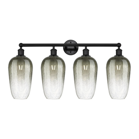 Innovations Brookhaven Flute 34in 4-Light Bath Vanity | Industrial Matte Black Steel and Cast Brass with Slate Glass Shades | Model 616-4W-BK-G484-7SL