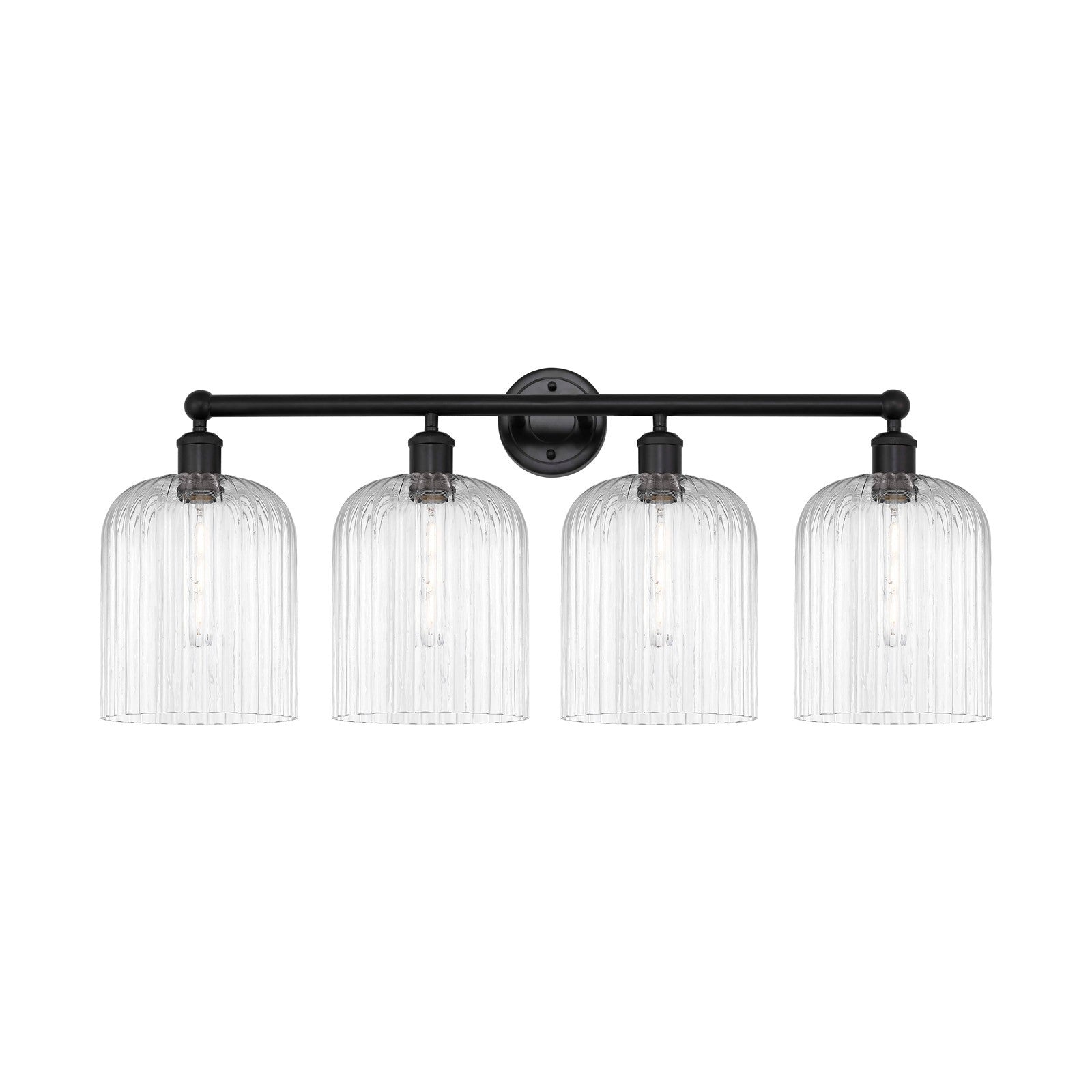 Innovations Bridal Veil 32in 4-Light Bath Vanity | Industrial Art Nouveau Matte Black Steel and Clear Ribbed Glass | Bathroom & | Model 616-4W-BK-G559-8CL