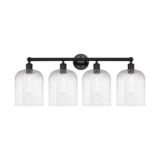 Innovations Bridal Veil 32in 4-Light Bath Vanity | Industrial Art Nouveau Matte Black Steel and Clear Ribbed Glass | Bathroom & | Model 616-4W-BK-G559-8CL