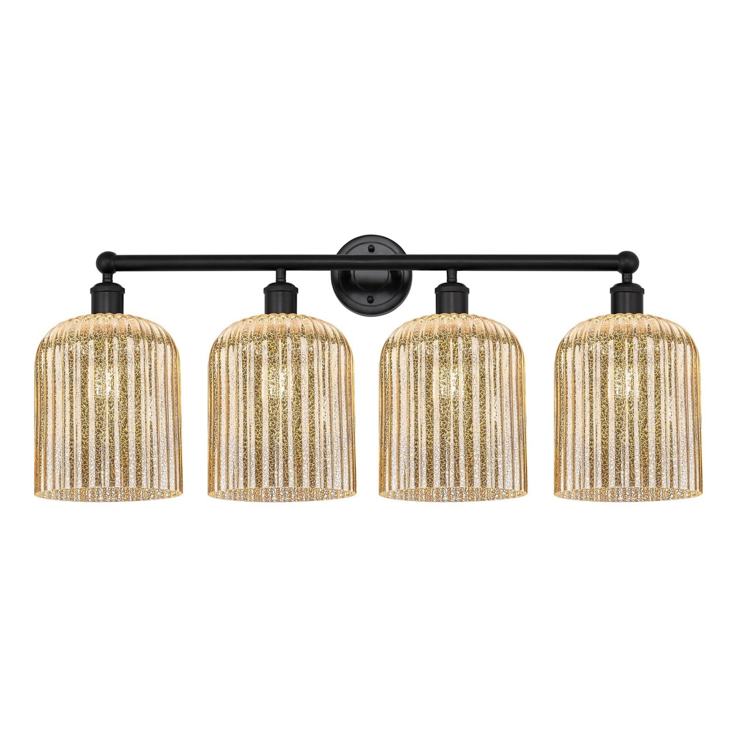 Innovations Bridal Veil 32in 4-Light Bath Vanity Light | Art Nouveau Industrial Matte Black Steel and Mercury Ribbed Glass | Model 616-4W-BK-G559-8ME