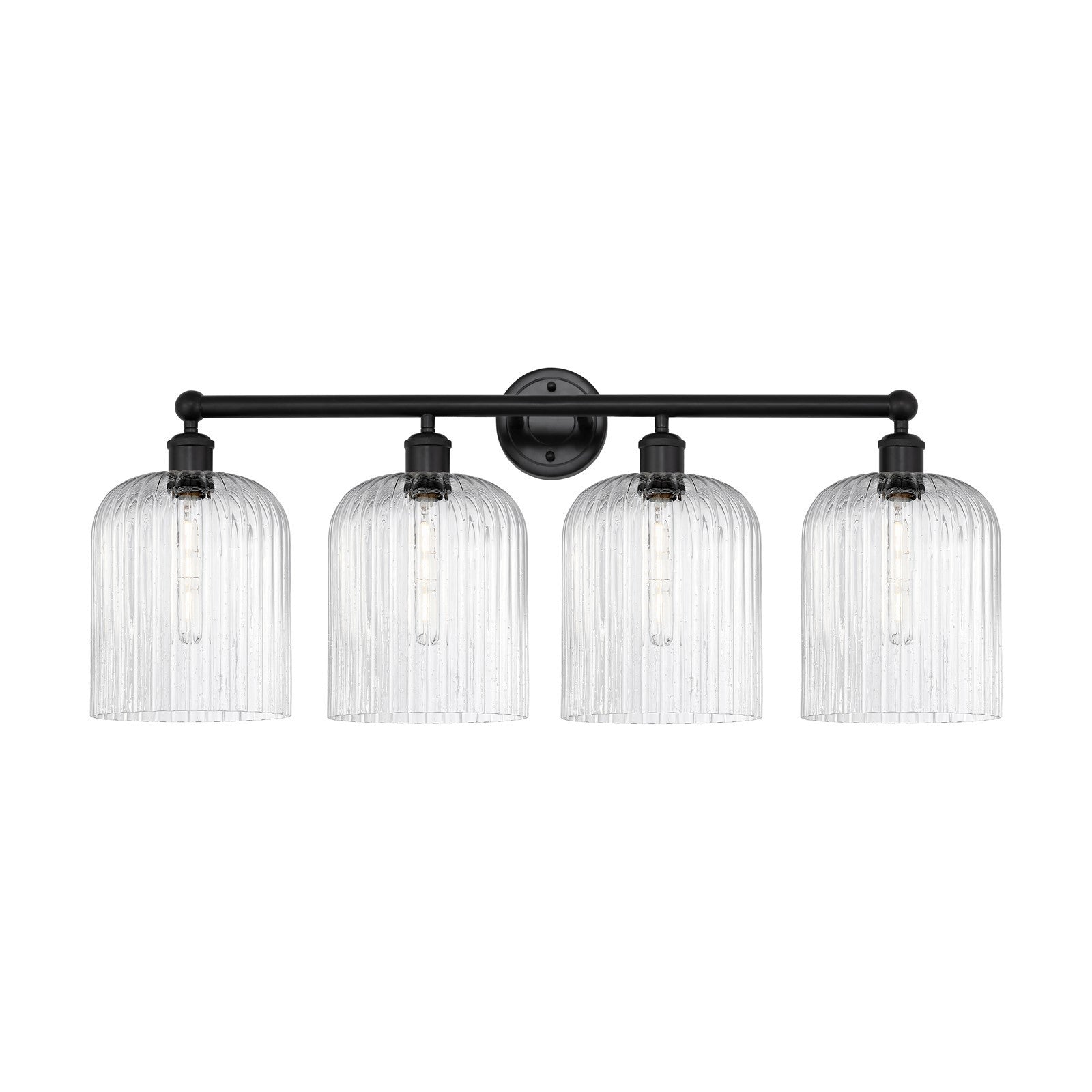 Innovations Bridal Veil 32in 4-Light Bath Vanity Light | Art Nouveau Matte Black Steel and Seedy Ribbed Glass | Bathroom | Model 616-4W-BK-G559-8SDY