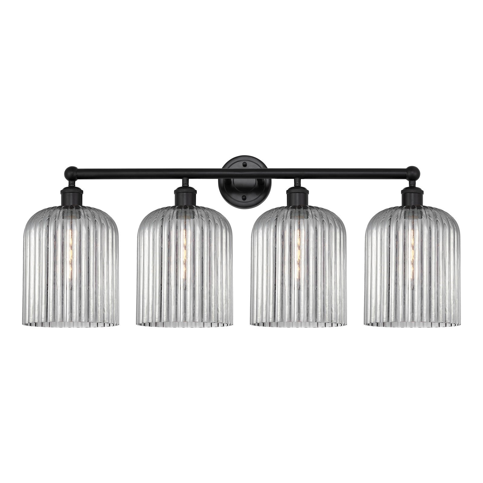 Innovations Bridal Veil 32in 4-Light Bath Vanity Light | Art Nouveau Industrial Matte Black Steel and Light Smoke Ribbed Glass | Model 616-4W-BK-G559-8SM