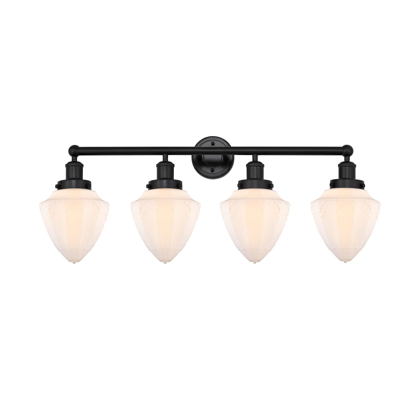 Innovations Bullet 34in 4-Light Bath Vanity Light | Industrial Matte Black Steel and Matte White Frosted Glass | Bathroom Vanity | Model 616-4W-BK-G661-7