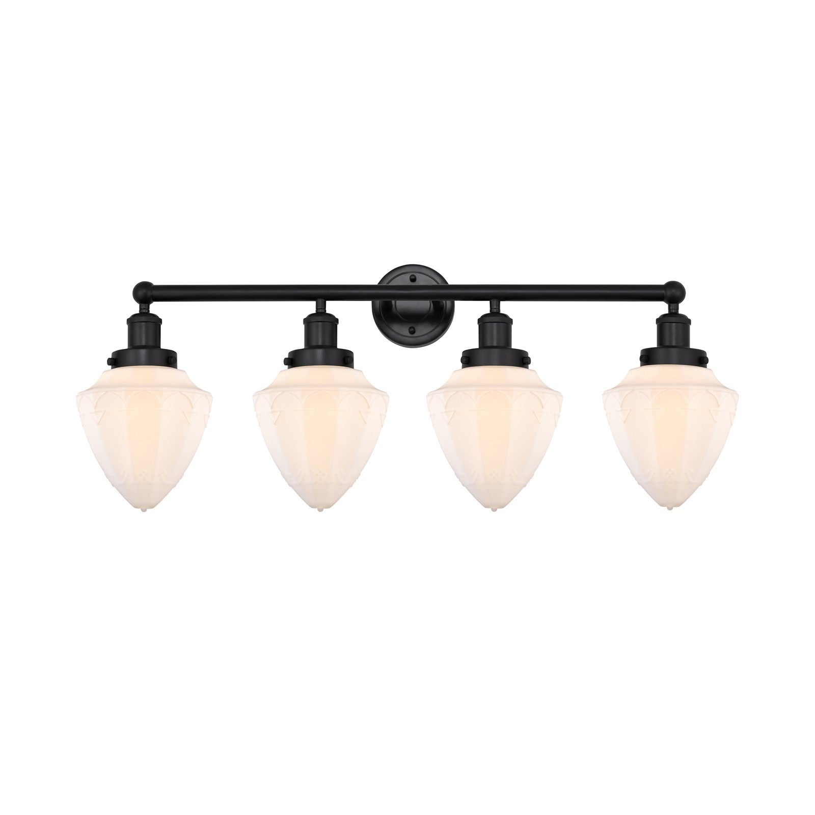 Innovations Bullet 34in 4-Light Bath Vanity Light | Industrial Matte Black Steel and Matte White Frosted Glass | Bathroom Vanity | Model 616-4W-BK-G661-7