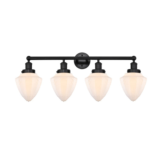 Innovations Bullet 34in 4-Light Bath Vanity Light | Industrial Matte Black Steel and Matte White Frosted Glass | Bathroom Vanity | Model 616-4W-BK-G661-7