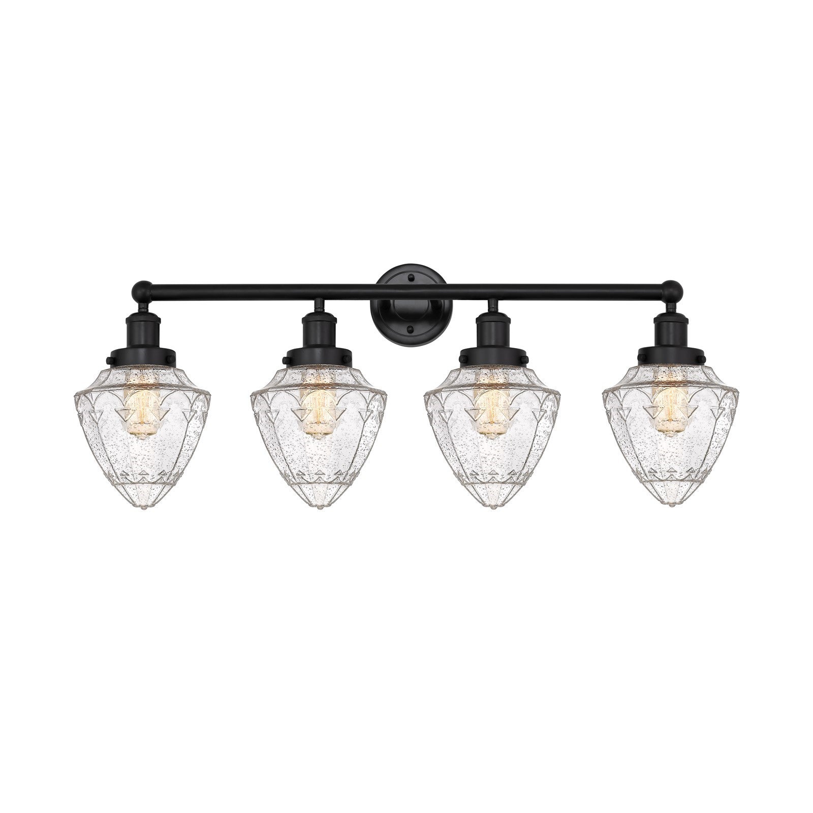 Innovations Bullet 34in 4-Light Bath Vanity Light | Industrial Matte Black Steel and Seedy Glass | Kitchen & Bathroom Vanity | 34 | Model 616-4W-BK-G664-7
