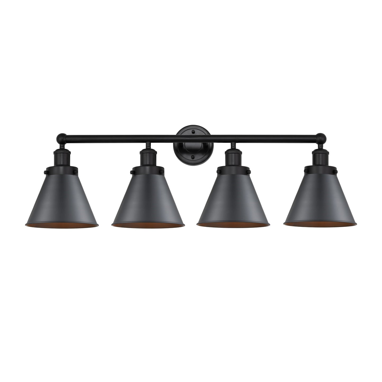 Innovations Appalachian 35in 4-Light Bath Vanity Light | Industrial Matte Black Steel and Matte Black Metal Shade | Bathroom | Model 616-4W-BK-M13-BK