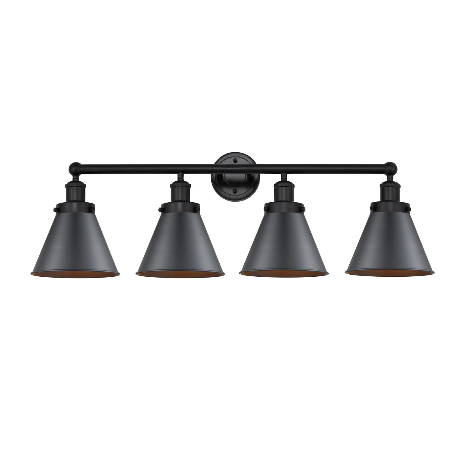 Innovations Appalachian 35in 4-Light Bath Vanity Light | Industrial Matte Black Steel and Matte Black Metal Shade | Bathroom | Model 616-4W-BK-M13-BK