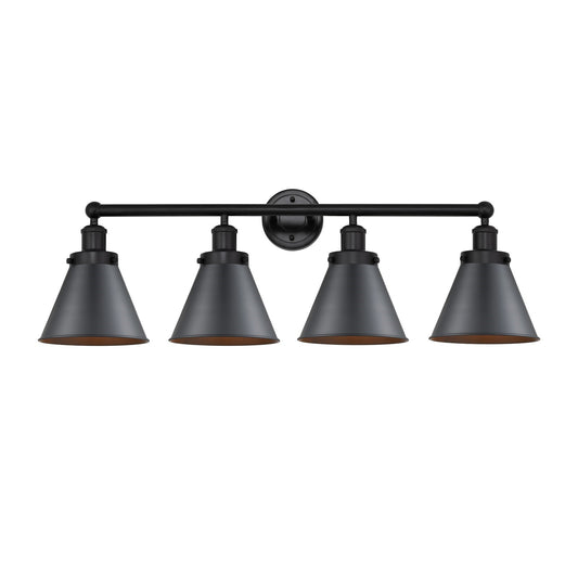 Innovations Appalachian 35in 4-Light Bath Vanity Light | Industrial Matte Black Steel and Matte Black Metal Shade | Bathroom | Model 616-4W-BK-M13-BK