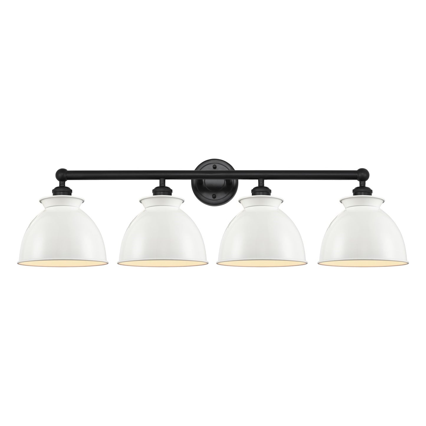 Innovations Adirondack 35in 4-Light Bath Vanity Light | Industrial Farmhouse Matte Black Steel and Glossy White Metal Shade | Model 616-4W-BK-M14-W