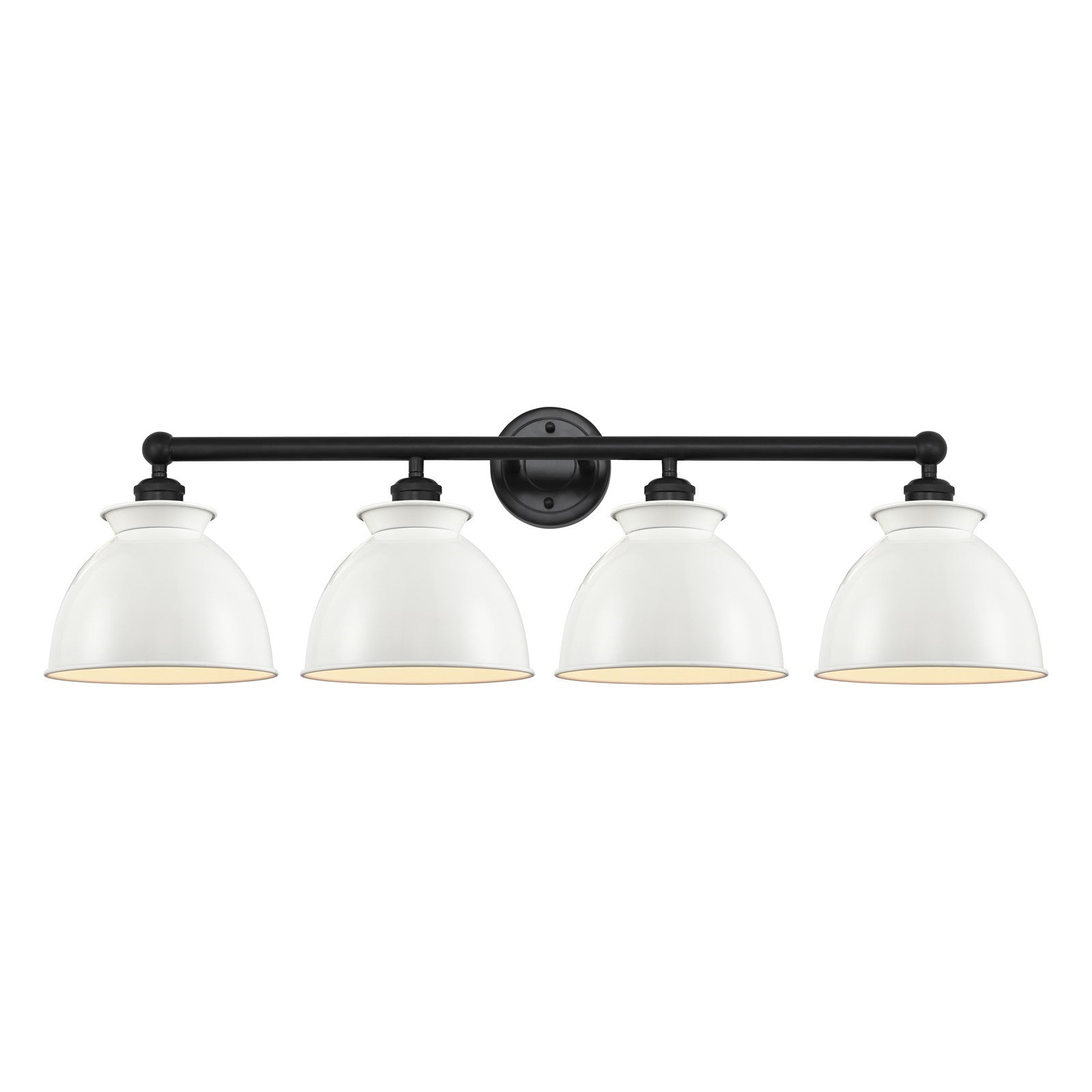 Innovations Adirondack 35in 4-Light Bath Vanity Light | Industrial Farmhouse Matte Black Steel and Glossy White Metal Shade | Model 616-4W-BK-M14-W