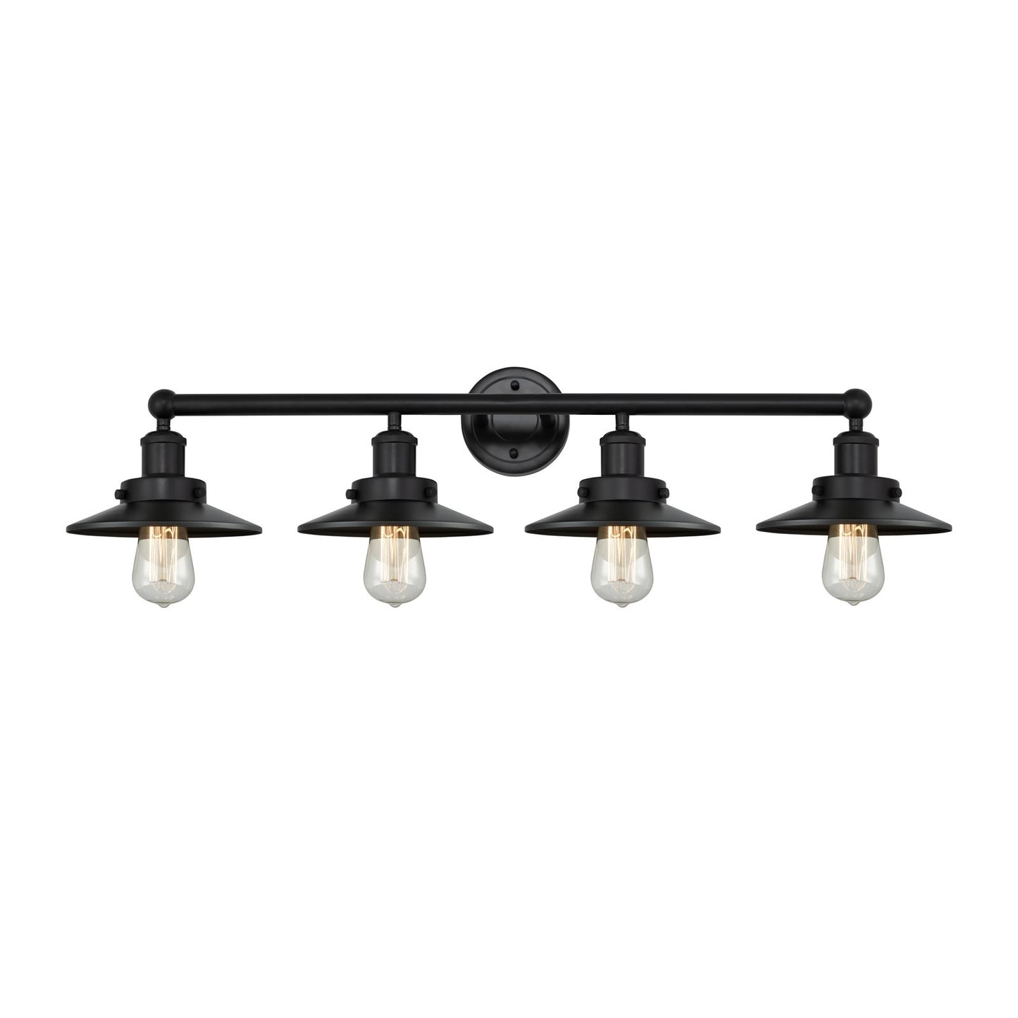 Innovations Railroad 35in 4-Light Bath Vanity Light | Industrial Matte Black Steel and Matte Black Metal Shade | Bathroom Vanity | Model 616-4W-BK-M6-BK