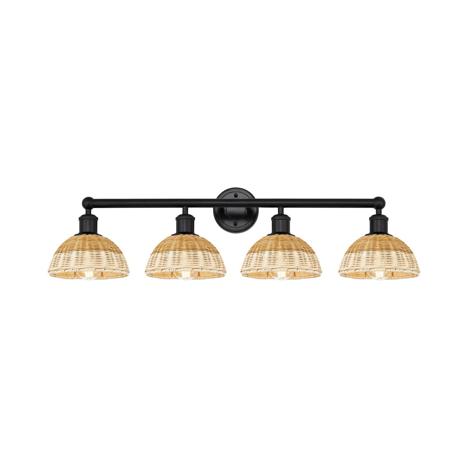 Innovations Bristol Natural II 35in 4-Light Bath Vanity Light | Industrial Matte Black Steel and Cast Brass with Natural | Model 616-4W-BK-NBD2-75-NAT