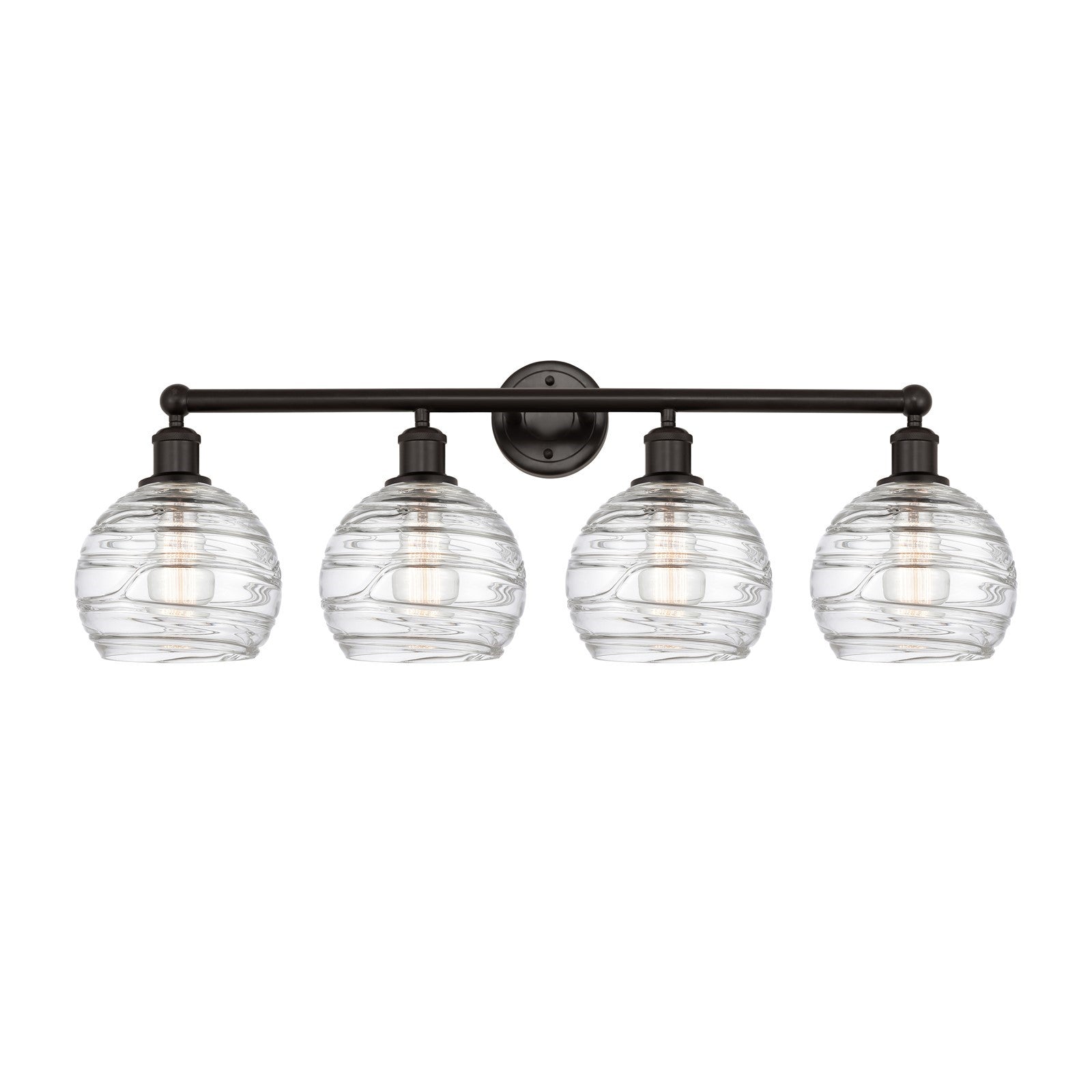 Innovations Athens Deco Swirl 35in 4-Light Bath Vanity Light | Industrial Oil Rubbed Bronze Steel and Clear Deco Swirl Glass | Model 616-4W-OB-G1213-8CL