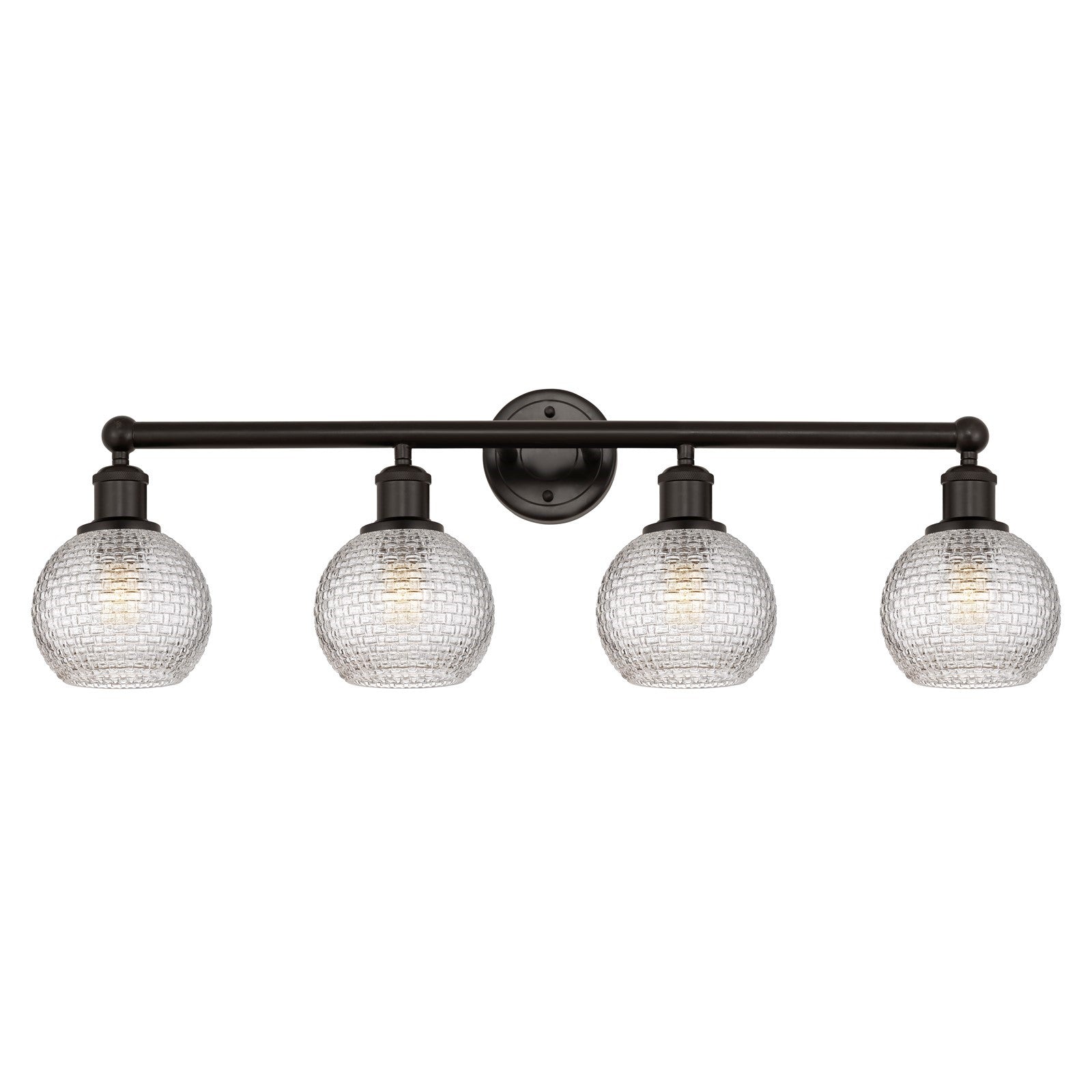 Innovations Athens 33in 4-Light Bath Vanity Light | Modern Farmhouse Oil Rubbed Bronze and Clear Basket Weave Glass | Bathroom | Model 616-4W-OB-G122C-6CL