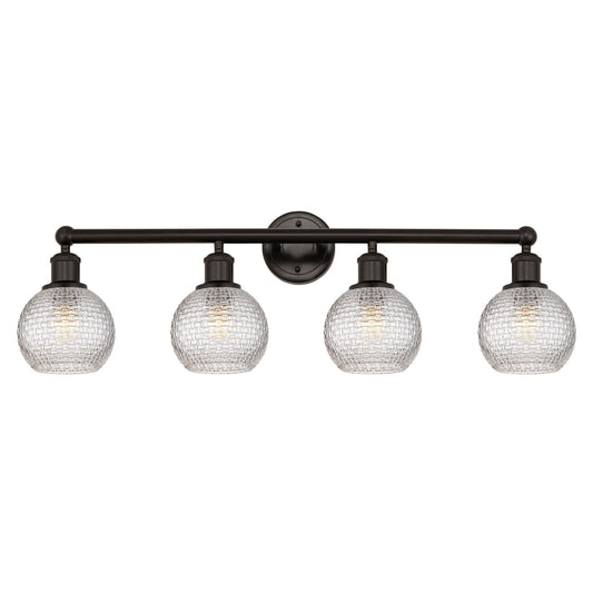 Innovations Athens 33in 4-Light Bath Vanity Light | Modern Farmhouse Oil Rubbed Bronze and Clear Basket Weave Glass | Bathroom | Model 616-4W-OB-G122C-6CL
