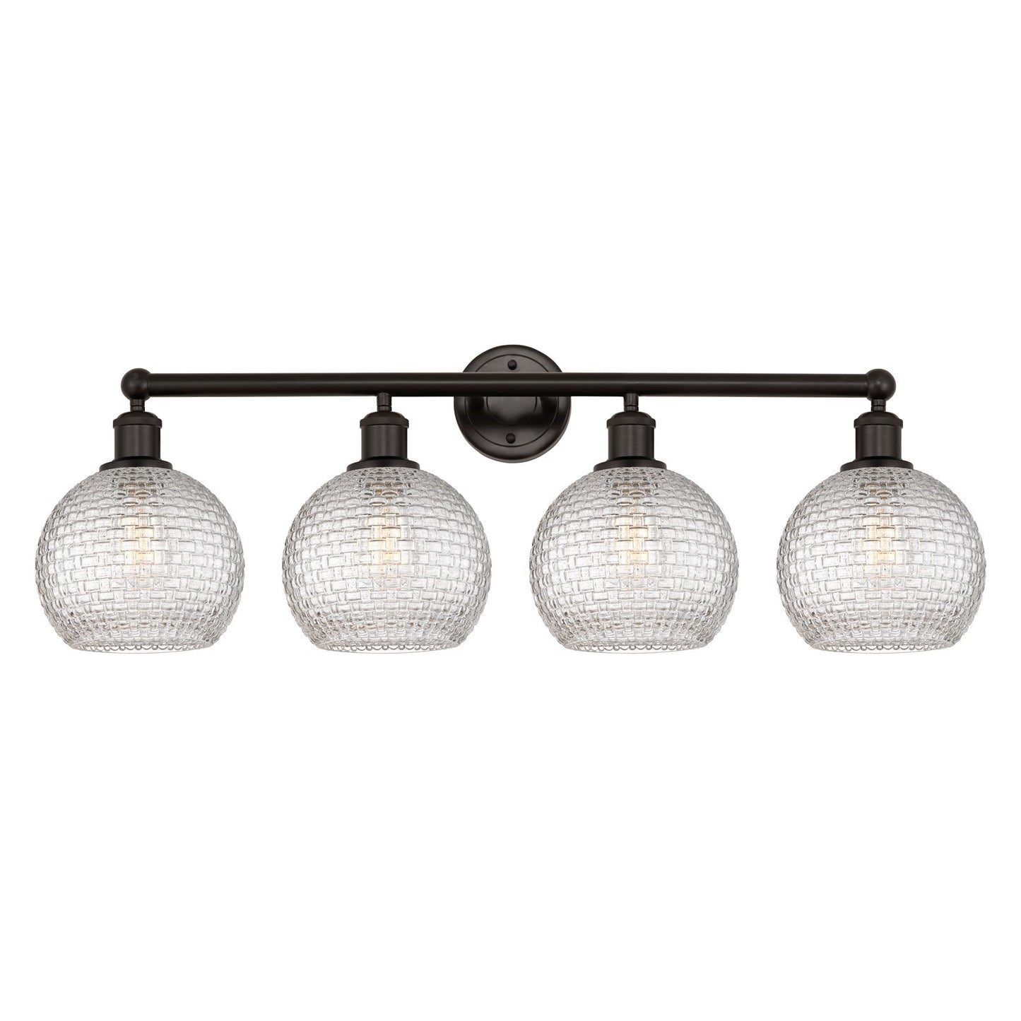 Innovations Athens 35in 4-Light Bath Vanity Light | Modern Farmhouse Oil Rubbed Bronze Steel and Clear Basket Weave Glass | Model 616-4W-OB-G122C-8CL