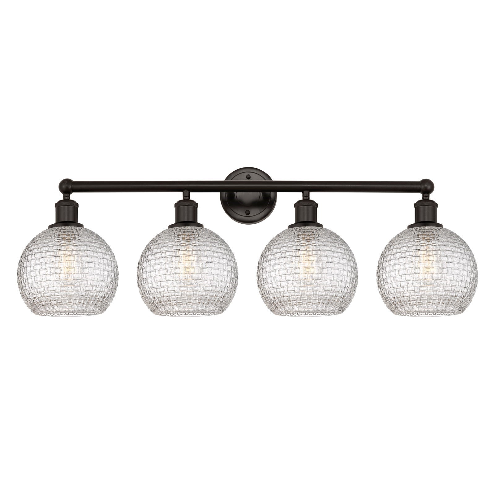 Innovations Athens 35in 4-Light Bath Vanity Light | Modern Farmhouse Oil Rubbed Bronze Steel and Clear Basket Weave Glass | Model 616-4W-OB-G122C-8CL