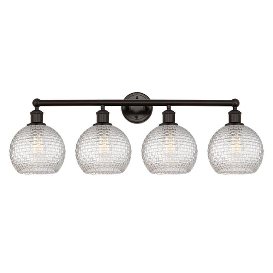 Innovations Athens 35in 4-Light Bath Vanity Light | Modern Farmhouse Oil Rubbed Bronze Steel and Clear Basket Weave Glass | Model 616-4W-OB-G122C-8CL