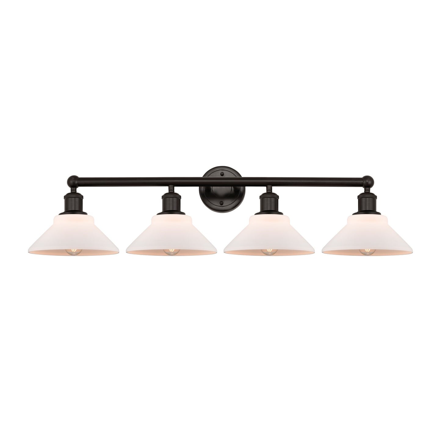 Innovations Orwell 35in 4-Light Bath Vanity Light | Industrial Oil Rubbed Bronze Steel and Matte White Glass | Bathroom Vanity | Model 616-4W-OB-G131