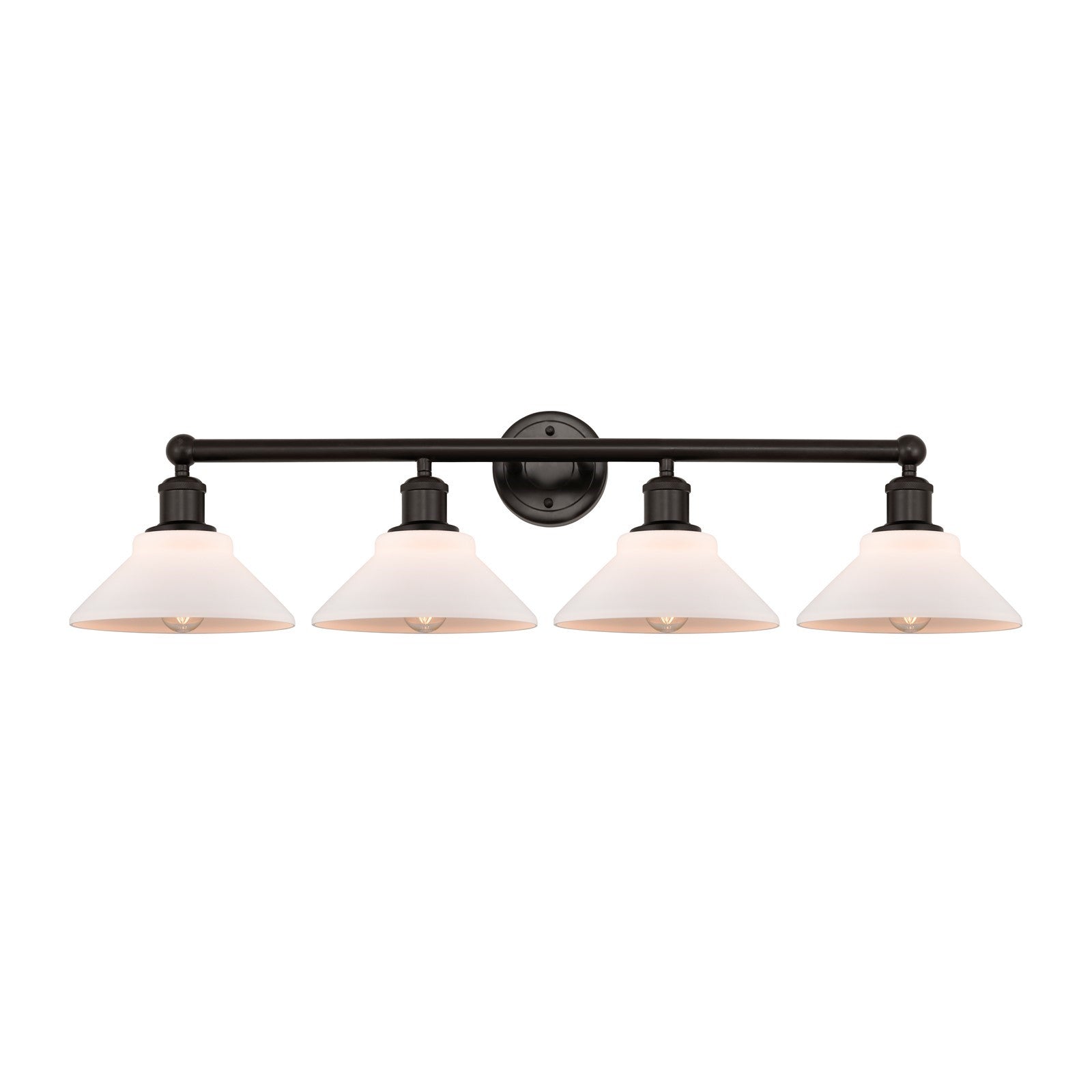 Innovations Orwell 35in 4-Light Bath Vanity Light | Industrial Oil Rubbed Bronze Steel and Matte White Glass | Bathroom Vanity | Model 616-4W-OB-G131