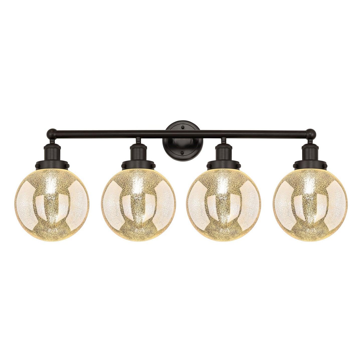 Innovations Beacon 35in 4-Light Bath Vanity Light | Industrial Oil Rubbed Bronze Steel and Mercury Ribbed Glass | Bathroom Vanity | Model 616-4W-OB-G208-8