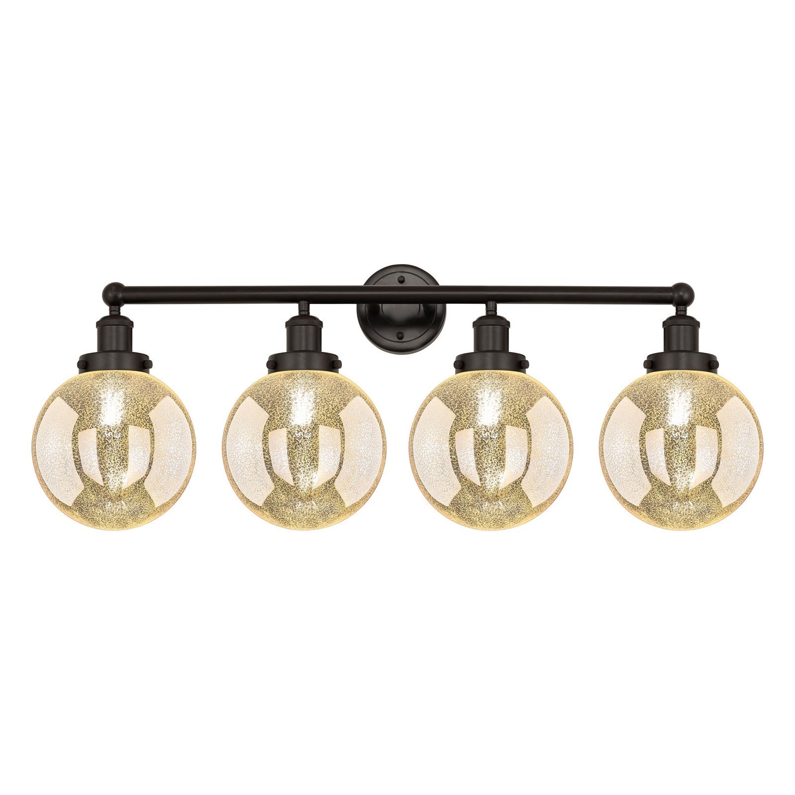 Innovations Beacon 35in 4-Light Bath Vanity Light | Industrial Oil Rubbed Bronze Steel and Mercury Ribbed Glass | Bathroom Vanity | Model 616-4W-OB-G208-8
