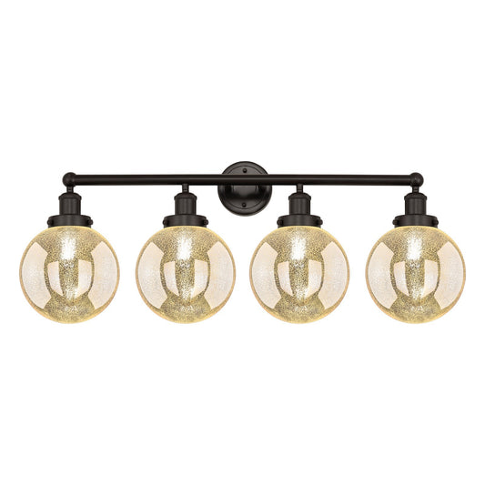 Innovations Beacon 35in 4-Light Bath Vanity Light | Industrial Oil Rubbed Bronze Steel and Mercury Ribbed Glass | Bathroom Vanity | Model 616-4W-OB-G208-8