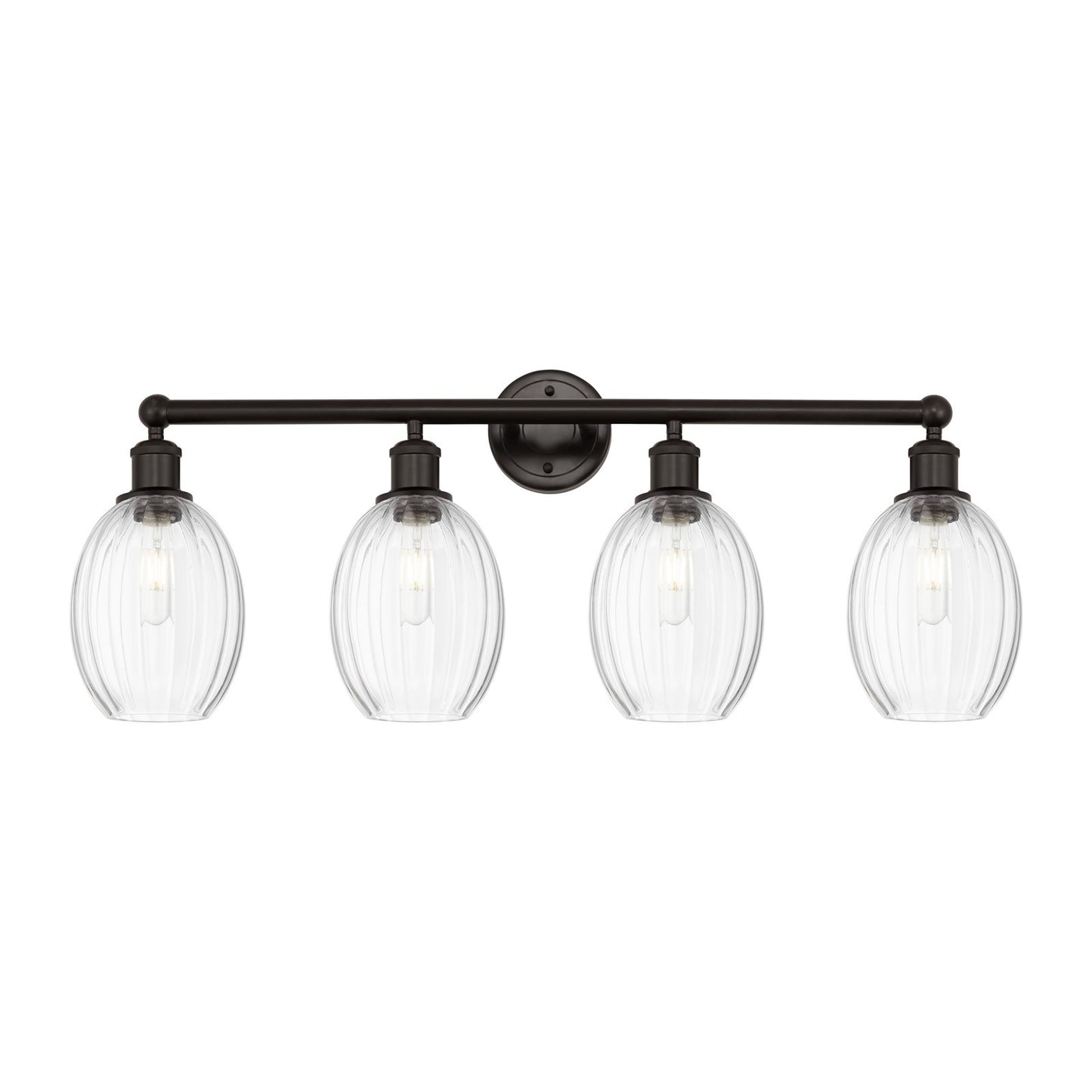 Innovations Preston Bulb 33in 4-Light Bath Vanity | Industrial Oil Rubbed Bronze Steel and Clear Glass | Bathroom Vanity & | Model 616-4W-OB-G459-6CL