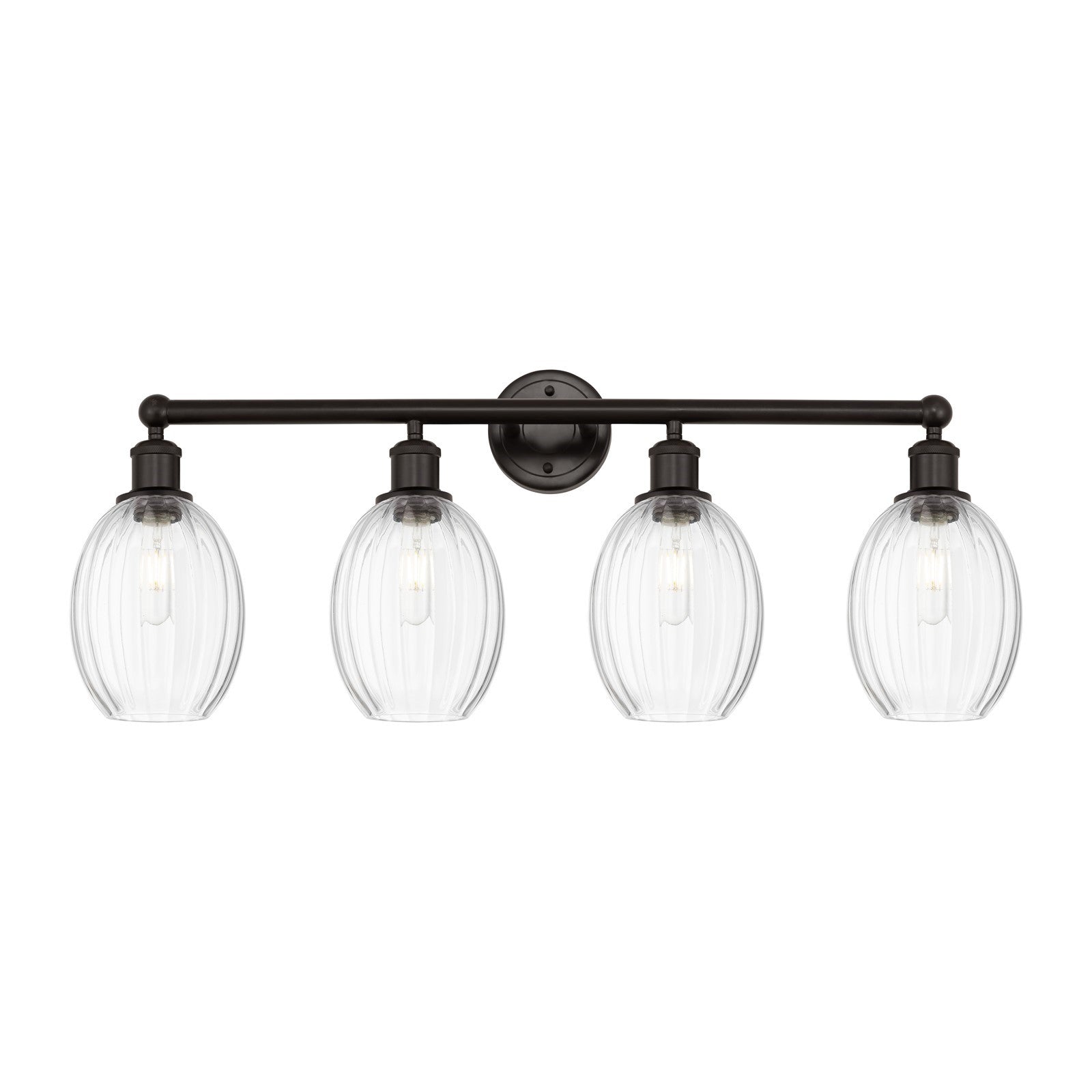 Innovations Preston Bulb 33in 4-Light Bath Vanity | Industrial Oil Rubbed Bronze Steel and Clear Glass | Bathroom Vanity & | Model 616-4W-OB-G459-6CL
