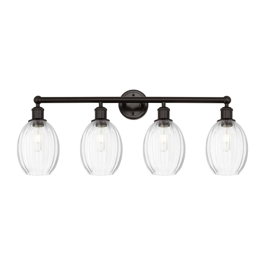 Innovations Preston Bulb 33in 4-Light Bath Vanity | Industrial Oil Rubbed Bronze Steel and Clear Glass | Bathroom Vanity & | Model 616-4W-OB-G459-6CL
