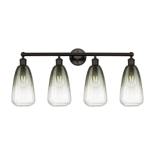Innovations Brookhaven Almond 33in 4-Light Bath Vanity Light | Industrial Oil Rubbed Bronze and Slate Glass | Damp Rated | Model 616-4W-OB-G480-6SL