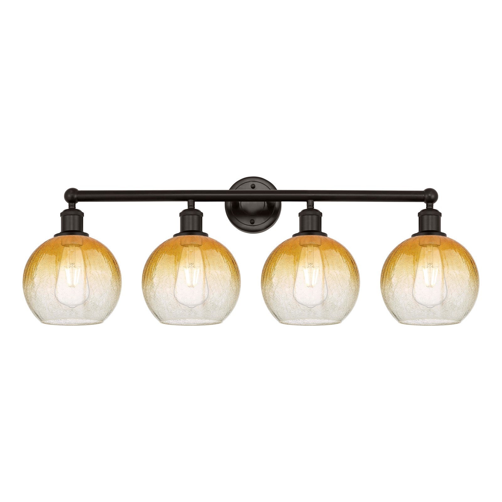 Innovations Brookhaven Globe 35in 4-Light Bath Vanity | Industrial Oil Rubbed Bronze Steel and Amber Glass | Bathroom & Powder | Model 616-4W-OB-G483-8AM