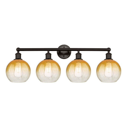 Innovations Brookhaven Globe 35in 4-Light Bath Vanity | Industrial Oil Rubbed Bronze Steel and Amber Glass | Bathroom & Powder | Model 616-4W-OB-G483-8AM
