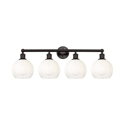 Innovations Brookhaven Globe 35in 4-Light Bath Vanity Light | Industrial Oil Rubbed Bronze Steel and Opal Glass | Bathroom | Model 616-4W-OB-G483-8OP