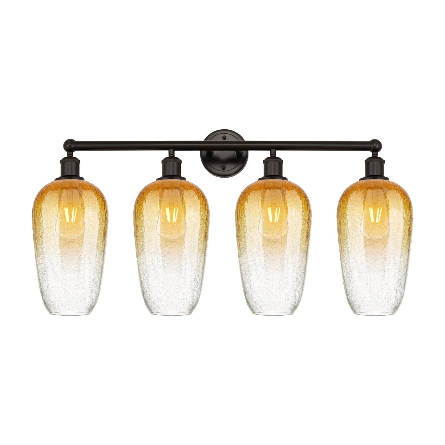 Innovations Brookhaven Flute 34in 4-Light Bath Vanity Light | Industrial Oil Rubbed Bronze Steel and Amber Glass | Bathroom | Model 616-4W-OB-G484-7AM