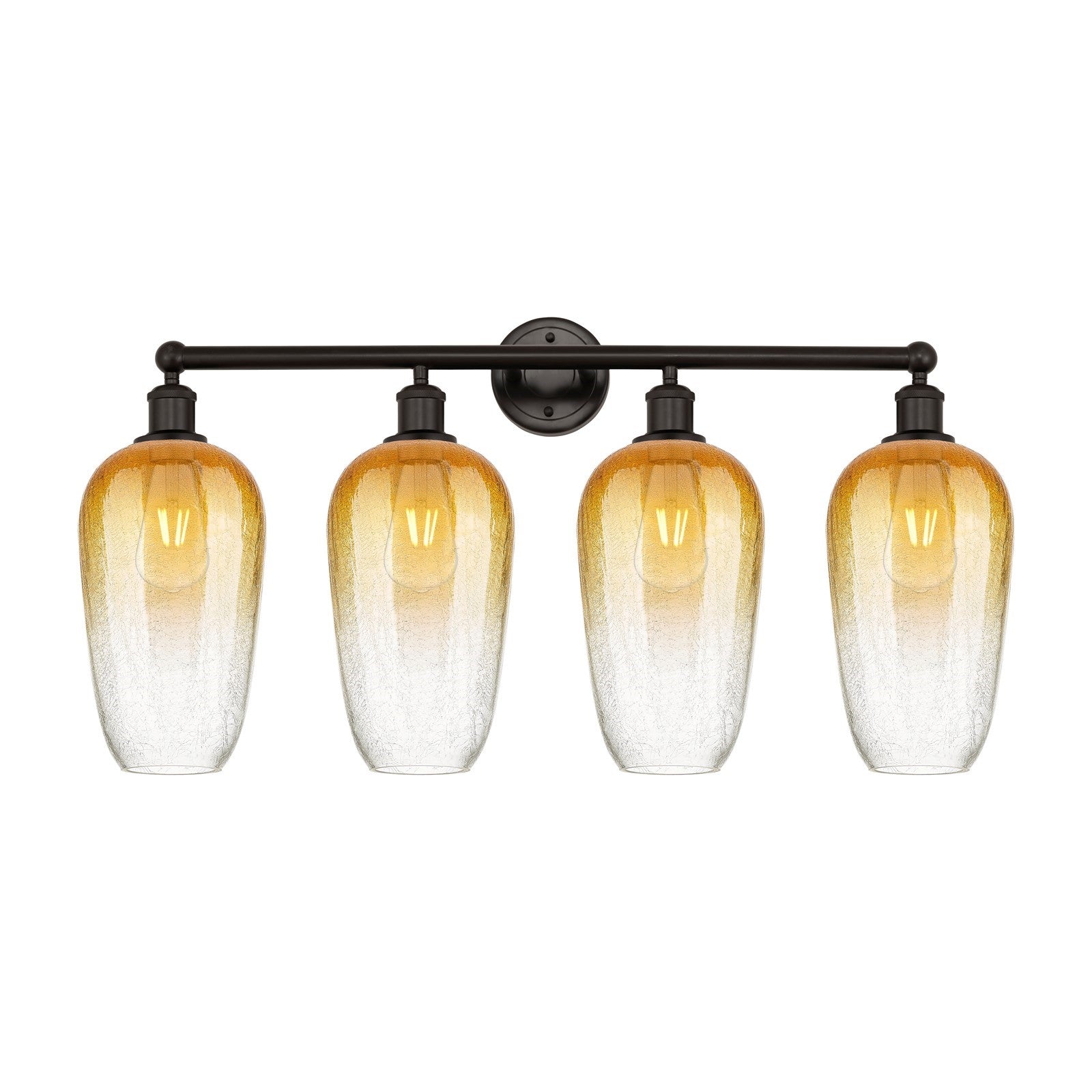 Innovations Brookhaven Flute 34in 4-Light Bath Vanity Light | Industrial Oil Rubbed Bronze Steel and Amber Glass | Bathroom | Model 616-4W-OB-G484-7AM
