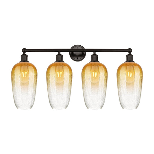 Innovations Brookhaven Flute 34in 4-Light Bath Vanity Light | Industrial Oil Rubbed Bronze Steel and Amber Glass | Bathroom | Model 616-4W-OB-G484-7AM