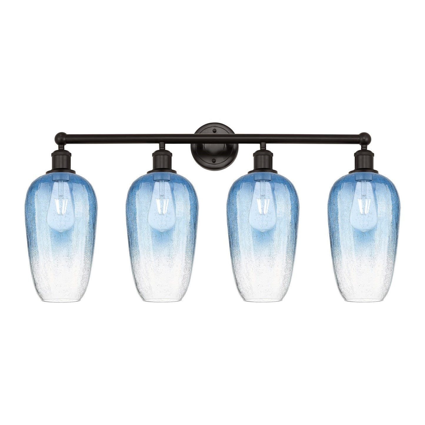 Innovations Brookhaven Flute 34in 4-Light Bath Vanity | Industrial Oil Rubbed Bronze Steel and Sapphire Blue Glass | Bathroom | Model 616-4W-OB-G484-7SB