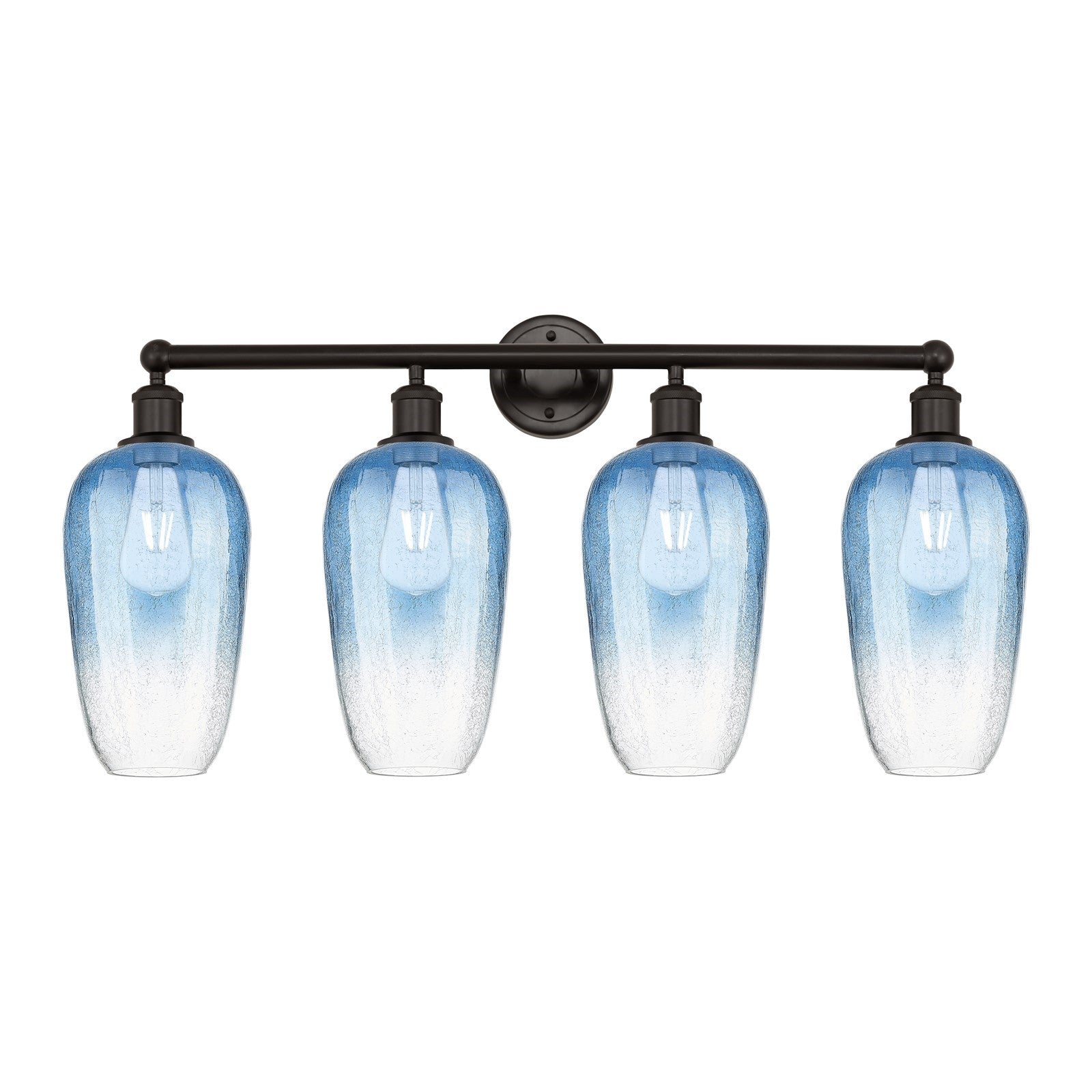 Innovations Brookhaven Flute 34in 4-Light Bath Vanity | Industrial Oil Rubbed Bronze Steel and Sapphire Blue Glass | Bathroom | Model 616-4W-OB-G484-7SB